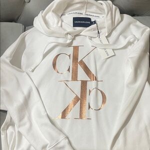 Calvin Klein White Hoodie with Copper Logo